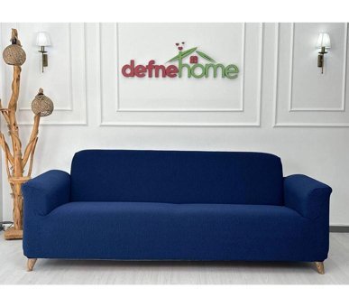 Defne Home Pamuklu - Polyester Likralı Jakarlı Süngersiz Armürlü Giydirmeli Lacivert Sekizli Koltuk Örtüsü 220x180 cm