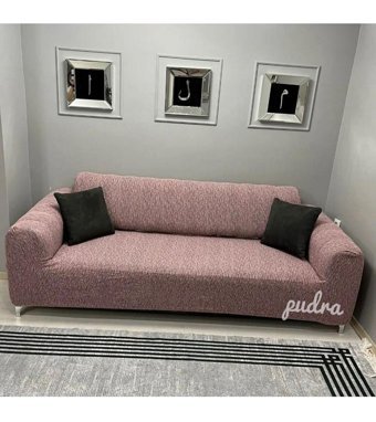 Seltenet Pamuklu Likralı Jakarlı Süngersiz Düz Giydirmeli Su Geçirmez Pembe Üçlü Koltuk Örtüsü 230x180 cm
