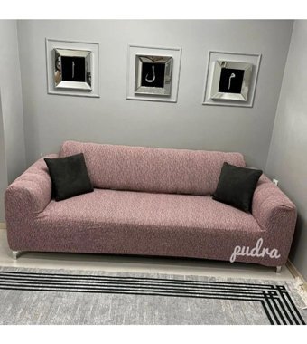 Seltenet Pamuklu Likralı Jakarlı Süngersiz Düz Giydirmeli Su Geçirmez Pembe Üçlü Koltuk Örtüsü 230x180 cm