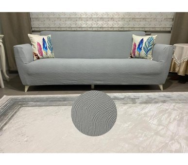 Uyumev Polyester Bürümcük-Likralı Jakarlı Süngerli Çizgili Giydirmeli Gri Tekli Koltuk Örtüsü 180x230 cm
