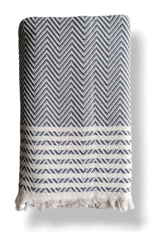 Marin Home Baby Pamuklu Saçaklı Süngersiz Çizgili Lacivert Tekli Koltuk Örtüsü 170x210 cm