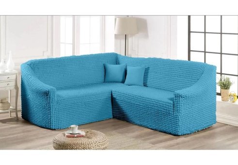Elgeyar Polyester Bürümcük Jakarlı Süngersiz Armürlü Giydirmeli Turkuaz Dörtlü Koltuk Örtüsü 180x350 cm