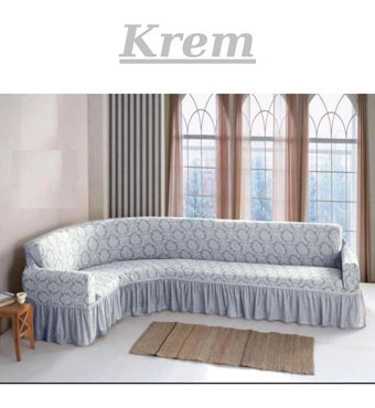 Heytgah Jakarlı Süngersiz Damask Desenli Giydirmeli Gri L Koltuk Koltuk Örtüsü 400x550 cm