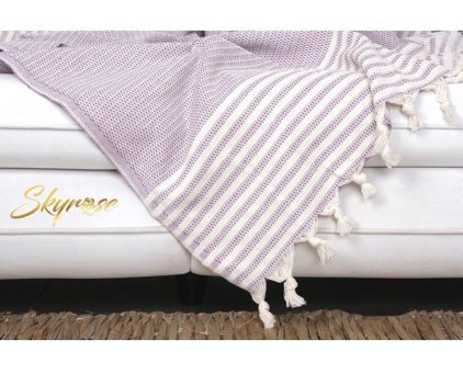Skyrose Pamuklu Polar Saçaklı Süngersiz Çizgili Mor Tekli Koltuk Örtüsü 220x180 cm