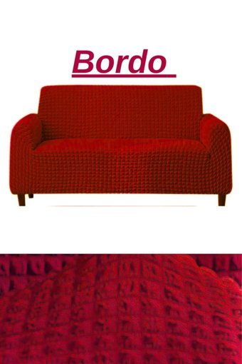 E Bahar Polyester Bürümcük Jakarlı Süngersiz Armürlü Giydirmeli Bordo Üçlü Koltuk Örtüsü 180x230 cm