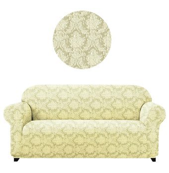 Elgeyar Polyester Likralı Jakarlı Süngersiz Giydirmeli Bej Üçlü Koltuk Örtüsü 180x230 cm