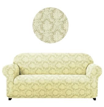 Elgeyar Polyester Likralı Jakarlı Süngersiz Giydirmeli Bej Üçlü Koltuk Örtüsü 180x230 cm