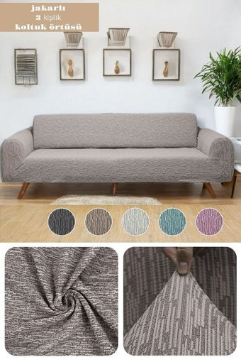 Btf Home Pamuklu - Polyester Likralı Jakarlı Süngersiz Armürlü Giydirmeli Lastikli Kahverengi Tekli Koltuk Örtüsü 230x180 cm