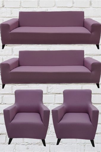 Şahane Ev Mikro Polyester Likralı Jakarlı Süngersiz Düz Giydirmeli Lastikli Pembe Üçlü Koltuk Örtüsü 140 cm