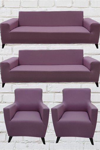 Şahane Ev Mikro Polyester Likralı Jakarlı Süngersiz Düz Giydirmeli Lastikli Pembe Üçlü Koltuk Örtüsü 140 cm