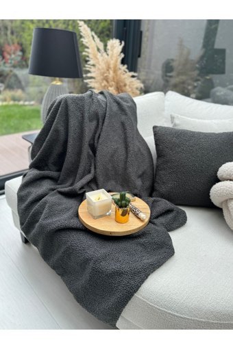 Sevaradekor Teddy Polar Peluş Süngersiz Düz Gri Tekli Koltuk Örtüsü 150x100 cm