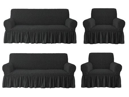 Elgeyar Pamuklu - Polyester Bürümcük Jakarlı Süngersiz Armürlü Giydirmeli Siyah Sekizli Koltuk Örtüsü 183x230 cm