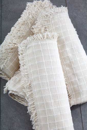 Miss Linda Home Collection Pamuklu Saçaklı Süngersiz Çizgili Bej Tekli Koltuk Örtüsü