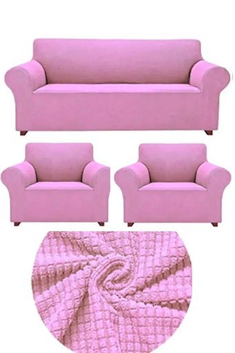 E Bahar Polyester Likralı Jakarlı Süngersiz Armürlü Giydirmeli Pembe Beşli Koltuk Örtüsü 180x230 cm