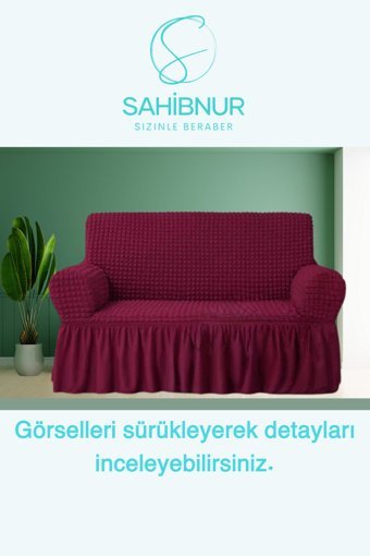 Sahibnur Pamuklu - Polyester Bürümcük Jakarlı Süngersiz Geometrik Desenli Giydirmeli Bordo Tekli Koltuk Örtüsü 140x180 cm