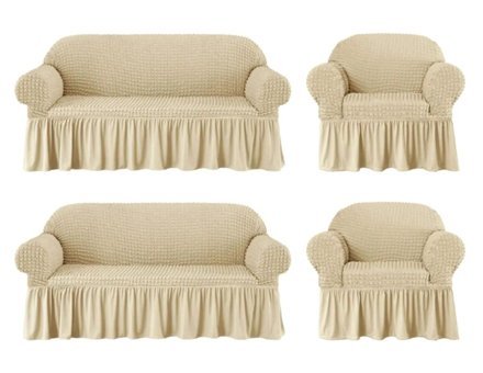 Furkanticaret Polyester Bürümcük Süngersiz Düz Giydirmeli Bej 3-2-1-1 Koltuk Örtüsü 230x180 cm