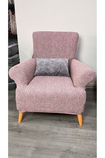 Uzhanem Likralı Jakarlı Süngerli Çizgili Giydirmeli Pembe Tekli Koltuk Örtüsü 60x85 cm