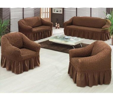 Elgeyar Pamuklu - Polyester Bürümcük Jakarlı Süngersiz Armürlü Giydirmeli Kahverengi Yedili Koltuk Örtüsü 183x230 cm