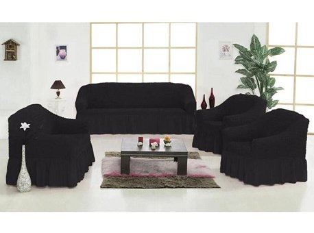 Ak Lale Polyester Bürümcük Fırfırlı Süngersiz Petek Desenli Giydirmeli Lastikli Siyah Tekli Koltuk Örtüsü 200x250 cm
