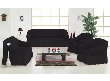 Ak Lale Polyester Bürümcük Fırfırlı Süngersiz Petek Desenli Giydirmeli Lastikli Siyah Tekli Koltuk Örtüsü 200x250 cm
