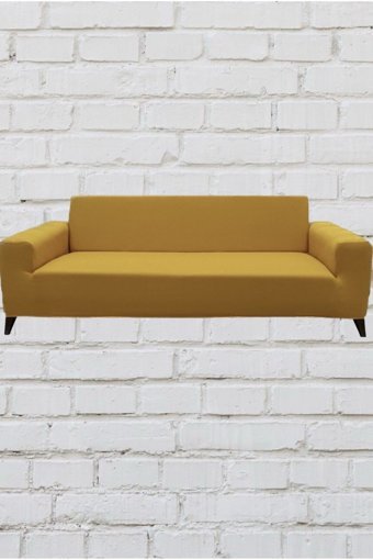 Şahane Ev Mikro Polyester Likralı Jakarlı Süngersiz Düz Giydirmeli Lastikli Hardal Üçlü Koltuk Örtüsü 27x32 cm