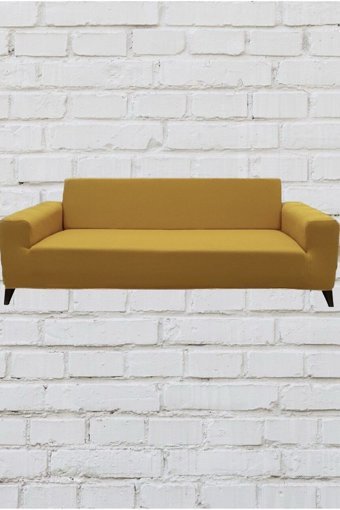 Şahane Ev Mikro Polyester Likralı Jakarlı Süngersiz Düz Giydirmeli Lastikli Hardal Üçlü Koltuk Örtüsü 27x32 cm