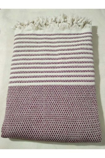 Mandaş Pamuklu Püsküllü Süngersiz Çizgili Bordo Tekli Koltuk Örtüsü 180x220 cm