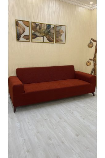 Afd Collection Süngersiz Giydirmeli Lastikli Kırmızı Üçlü Koltuk Örtüsü 60x190 cm