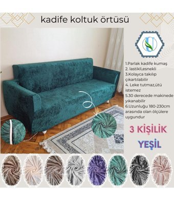 Uy Style Tekstil Polyester Likralı Süngerli Armürlü Giydirmeli Yeşil Tekli Koltuk Örtüsü 180x230 cm
