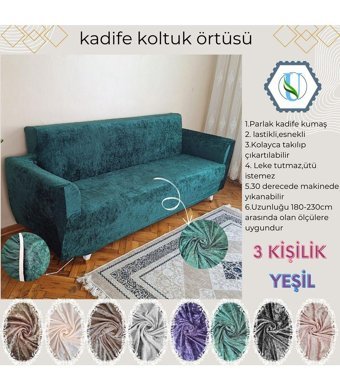 Uy Style Tekstil Polyester Likralı Süngerli Armürlü Giydirmeli Yeşil Tekli Koltuk Örtüsü 180x230 cm