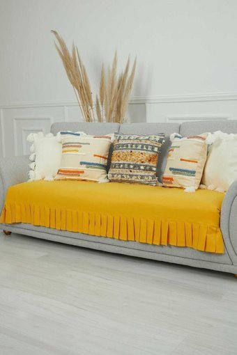 Aisha's Design KO-29 Polyester Örgü Pileli Süngersiz Düz Sarı Tekli Koltuk Örtüsü 90x210 cm