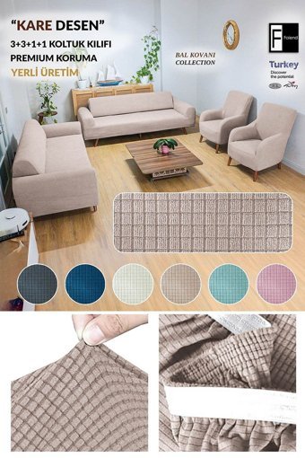 Faiend Polyester Likralı Süngersiz Düz Giydirmeli Gri 3-3-1-1 Koltuk Örtüsü 180x220 cm