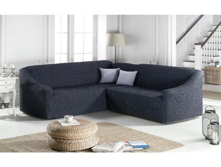 Elgeyar Pamuklu - Polyester Bürümcük Jakarlı Süngersiz Armürlü Giydirmeli Gri Dörtlü Koltuk Örtüsü 180x350 cm