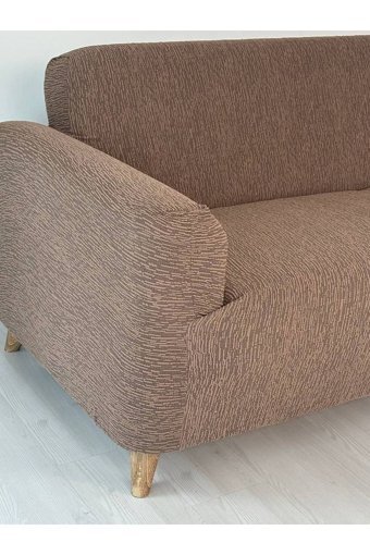 Defne Home Pamuklu - Polyester Likralı Jakarlı Süngersiz Armürlü Giydirmeli Kahverengi Tekli Koltuk Örtüsü 180x230 cm