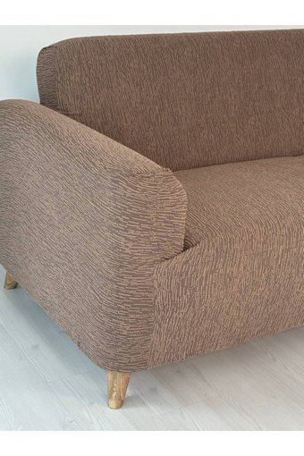 Defne Home Pamuklu - Polyester Likralı Jakarlı Süngersiz Armürlü Giydirmeli Kahverengi Tekli Koltuk Örtüsü 180x230 cm