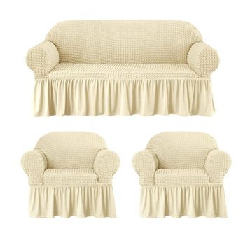 Eldost Ticaret Pamuklu - Polyester Bürümcük Jakarlı Süngersiz Armürlü Giydirmeli Kahverengi Beşli Koltuk Örtüsü 180x230 cm