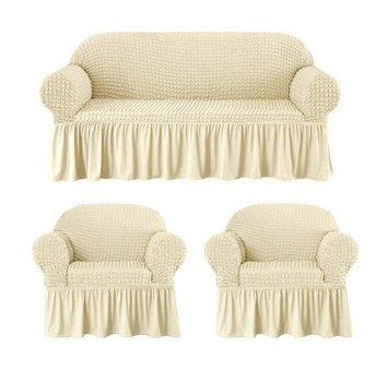 Eldost Ticaret Pamuklu - Polyester Bürümcük Jakarlı Süngersiz Armürlü Giydirmeli Kahverengi Beşli Koltuk Örtüsü 180x230 cm