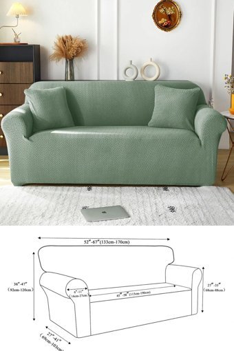 Uzhanem Pamuklu - Polyester Bürümcük-Likralı Süngerli Geometrik Desenli Giydirmeli Yeşil Tekli Koltuk Örtüsü 150x170 cm