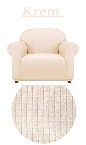 Furkanticaret Pamuklu - Polyester Likralı Süngersiz Düz Giydirmeli Bej Tekli Koltuk Örtüsü 90x100 cm