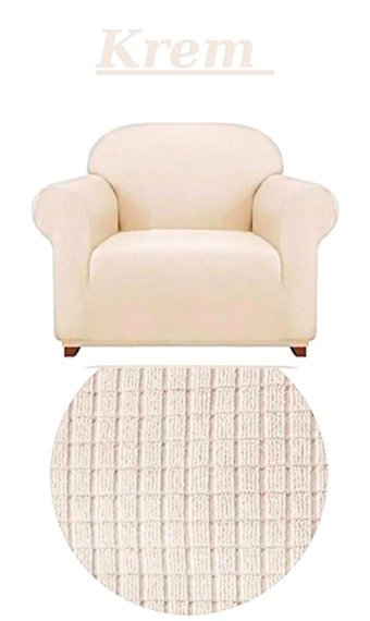 Furkanticaret Pamuklu - Polyester Likralı Süngersiz Düz Giydirmeli Bej Tekli Koltuk Örtüsü 90x100 cm