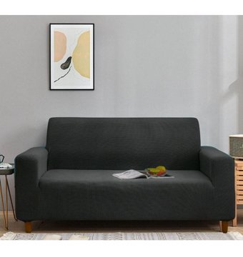 Btf Home Polyester Likralı Jakarlı Süngersiz Armürlü Giydirmeli Lastikli Antrasit Üçlü Koltuk Örtüsü 180x230 cm