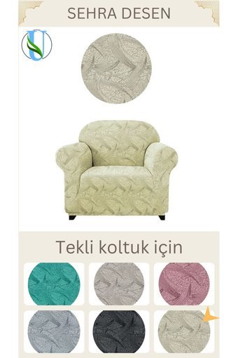 Uy Style Tekstil Likralı Jakarlı Süngerli Armürlü Giydirmeli Bej Tekli Koltuk Örtüsü 75x115 cm