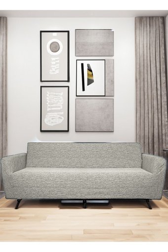 Etles Home Pamuklu - Polyester Likralı Jakarlı Süngersiz Armürlü Giydirmeli Bej Üçlü Koltuk Örtüsü 180x220 cm