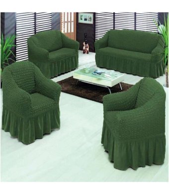 Elgeyar Pamuklu - Polyester Bürümcük Jakarlı Süngersiz Armürlü Giydirmeli Yeşil Yedili Koltuk Örtüsü 183x230 cm