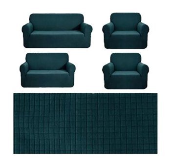 Mehira Tesettür Polyester Likralı Süngersiz Düz Giydirmeli Mavi Dörtlü Koltuk Örtüsü 180x230 cm