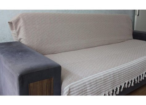 Coperta Pamuklu Kanvas Püsküllü Süngersiz Armürlü Kahverengi Üçlü Koltuk Örtüsü 180x215 cm