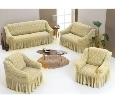 Furkanticaret Pamuklu - Polyester Jakarlı Süngersiz Damask Desenli Giydirmeli Bej 3-3-1-1 Koltuk Örtüsü 80x120 cm