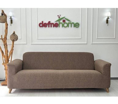 Defne Home Pamuklu - Polyester Likralı Jakarlı Süngersiz Armürlü Giydirmeli Kahverengi Sekizli Koltuk Örtüsü 220x180 cm
