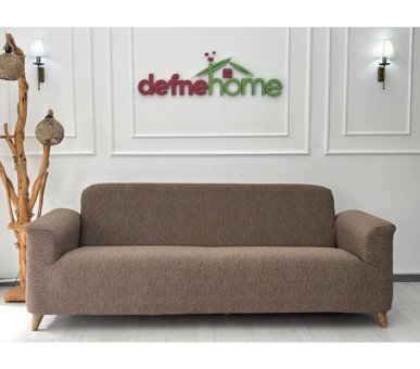 Defne Home Pamuklu - Polyester Likralı Jakarlı Süngersiz Armürlü Giydirmeli Kahverengi Sekizli Koltuk Örtüsü 220x180 cm
