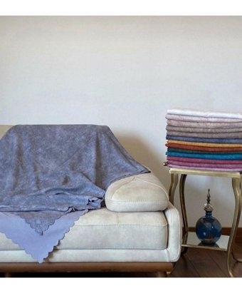 Poyraz Garanti Akrilik Nubuk Jakarlı Süngersiz Düz Lacivert Tekli Koltuk Örtüsü 180x220 cm